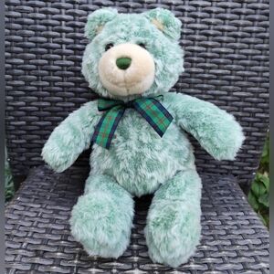 Head & Tales by Gund Mint Green Teddy Bear with Plaid Bow